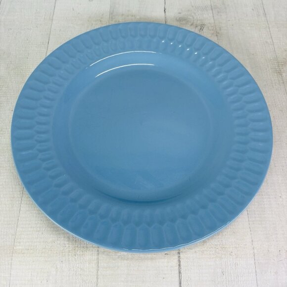 Coventry SKINNY HEX Blue Embossed Rim Design Stoneware 11" Dinner Plates Set 4 - Picture 2 of 16